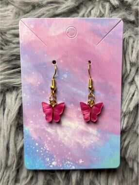 Handmade earrings pink marble butterfly
